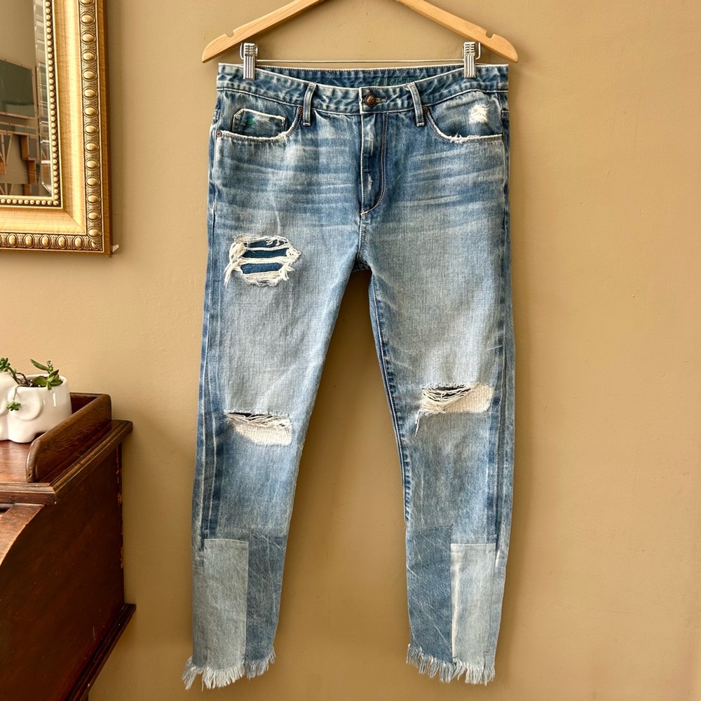 Tortoise Denim Distressed Patchwork Light Wash Je… - image 3